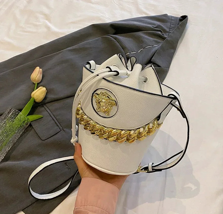 Casual Chain Shoulder Purse Minimalist Soft Leather Trendy Everyday Tote Crossbody Bucket Bag Mssza
