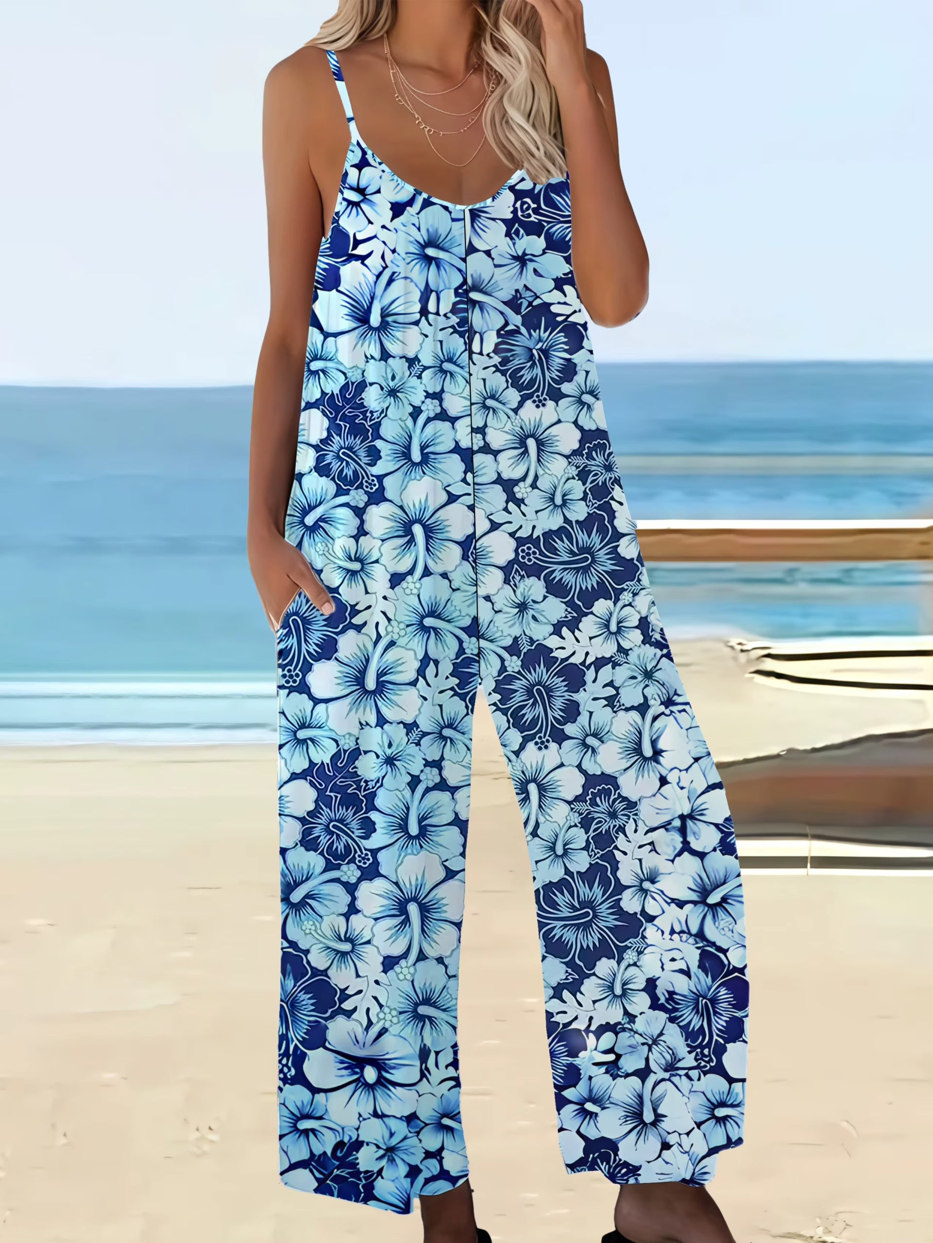 Casual Chic Bohemian Printed Plus Size Pocket Jumpsuit Rompers Mssza
