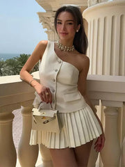 Casual Chic Buttons Indoor Polyester Clothing Skirt Set Mssza