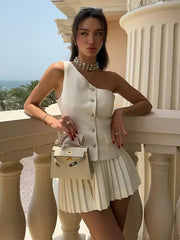 Casual Chic Buttons Indoor Polyester Clothing Skirt Set Mssza