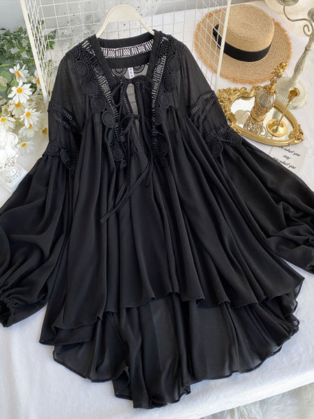 Casual Chiffon Boho V-Neck Long Sleeves Shirt Mssza