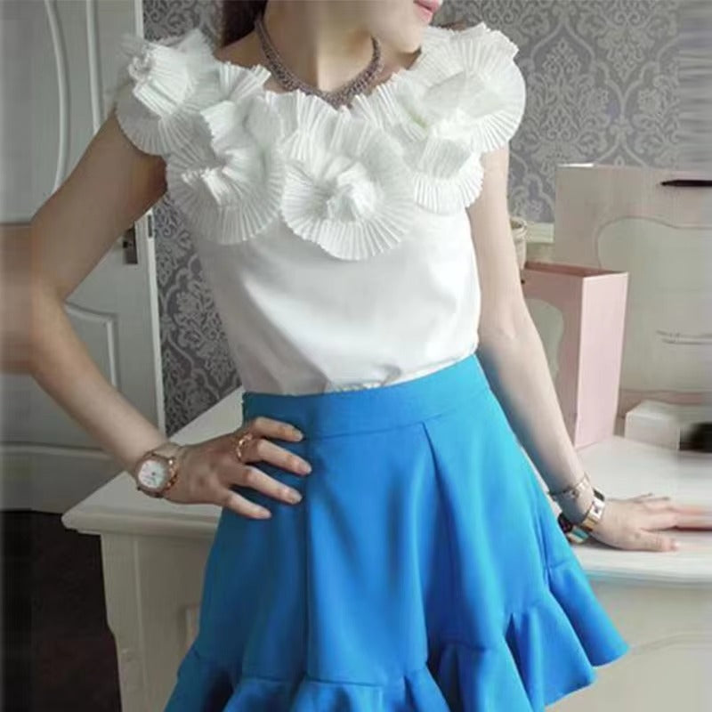 Casual Chiffon Flower Sleeveless Slight Stretch Blouses Mssza