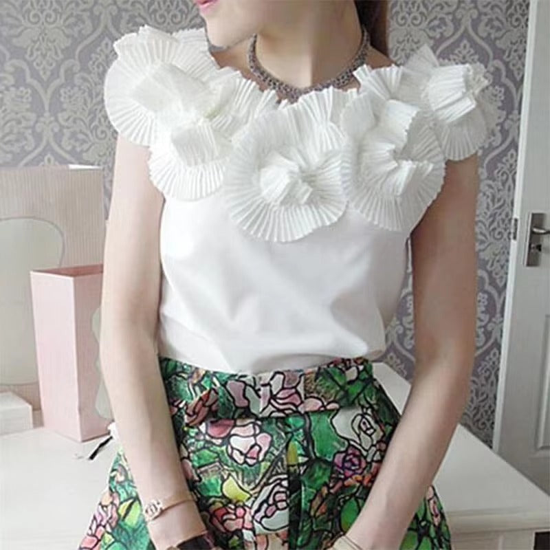 Casual Chiffon Flower Sleeveless Slight Stretch Blouses Mssza