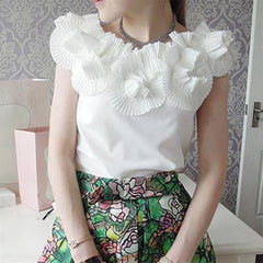 Casual Chiffon Flower Sleeveless Slight Stretch Blouses Mssza