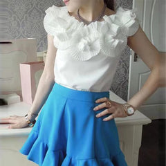 Casual Chiffon Flower Sleeveless Slight Stretch Blouses Mssza
