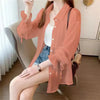 Casual Chiffon Perspective Solid Sun Shirt Long Sleeve Top Mssza