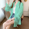 Casual Chiffon Perspective Solid Sun Shirt Long Sleeve Top Mssza