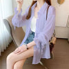 Casual Chiffon Perspective Solid Sun Shirt Long Sleeve Top Mssza