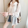 Casual Chiffon Perspective Solid Sun Shirt Long Sleeve Top Mssza