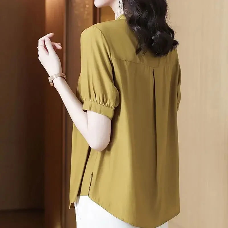 Casual Chiffon O-Neck Short-sleeved Mother Dress Shirt Top Mssza
