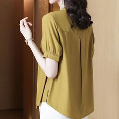 Casual Chiffon O-Neck Short-sleeved Mother Dress Shirt Top Mssza