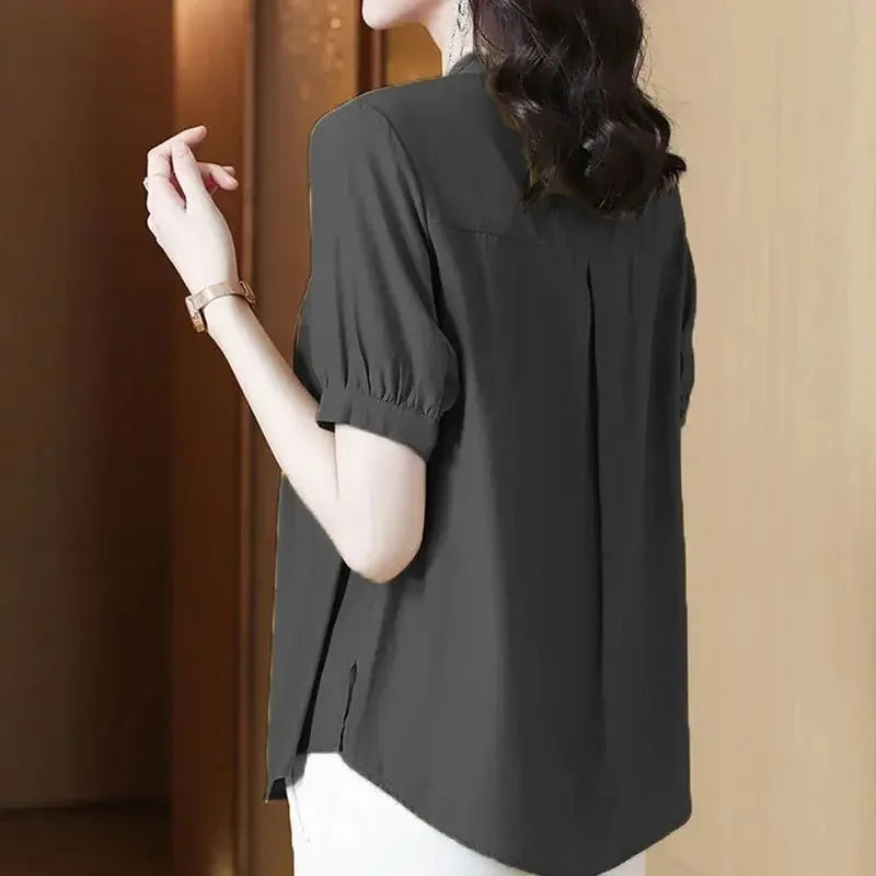 Casual Chiffon O-Neck Short-sleeved Mother Dress Shirt Top Mssza