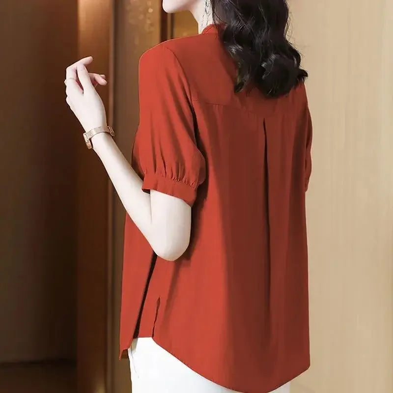 Casual Chiffon O-Neck Short-sleeved Mother Dress Shirt Top Mssza