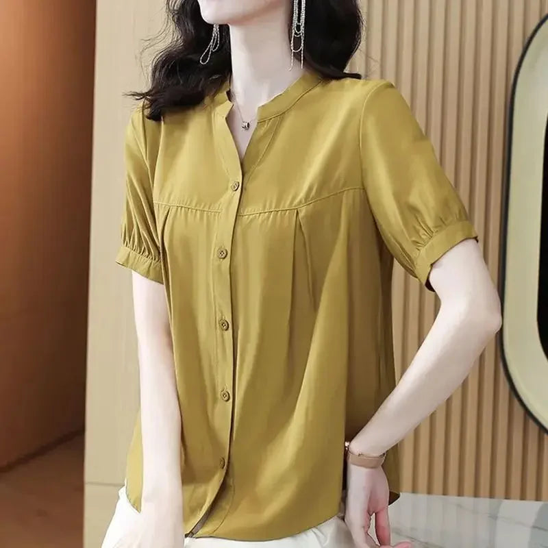 Casual Chiffon O-Neck Short-sleeved Mother Dress Shirt Top Mssza