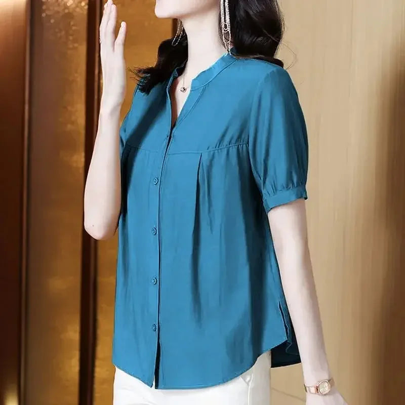 Casual Chiffon O-Neck Short-sleeved Mother Dress Shirt Top Mssza