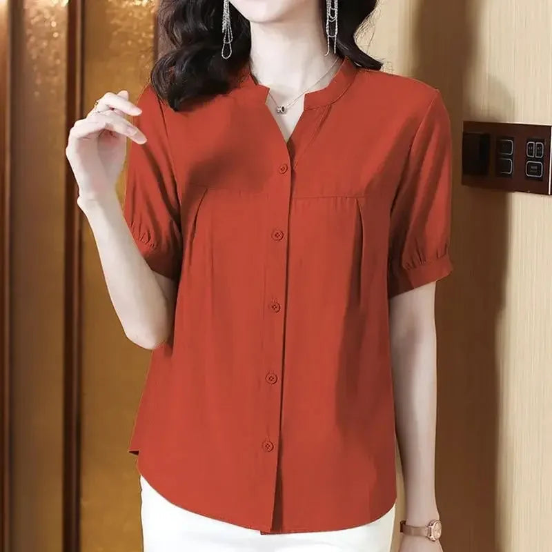 Casual Chiffon O-Neck Short-sleeved Mother Dress Shirt Top Mssza