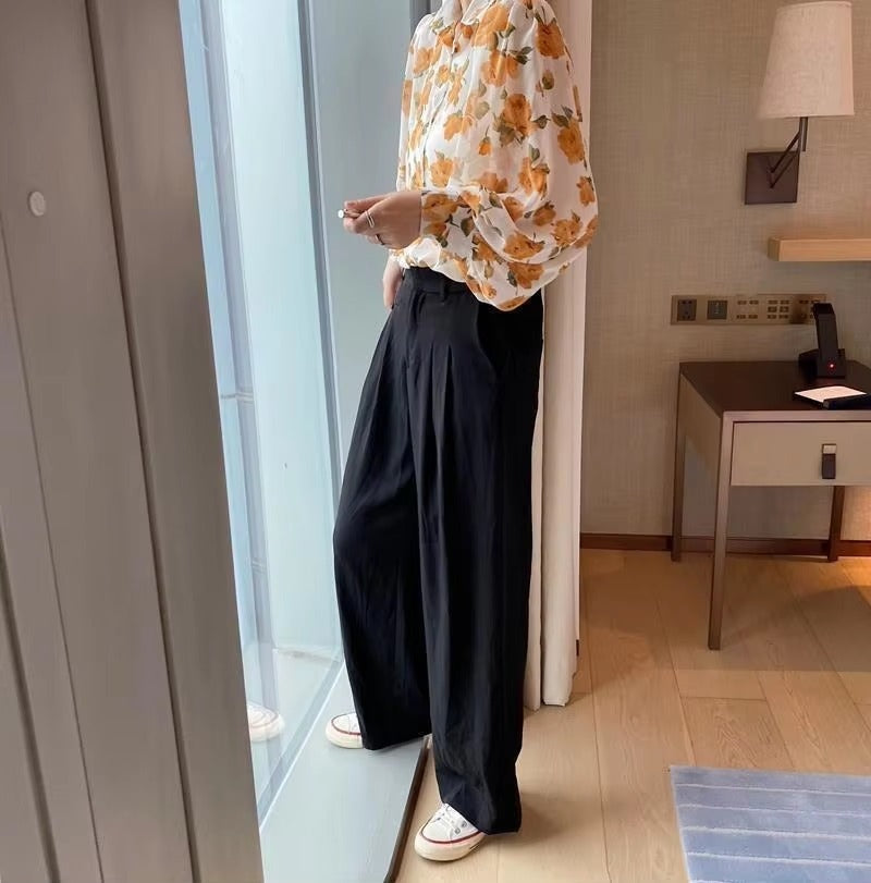 Casual Chiffon Single Button Painting Slight Stretch Shirt Blouse Mssza