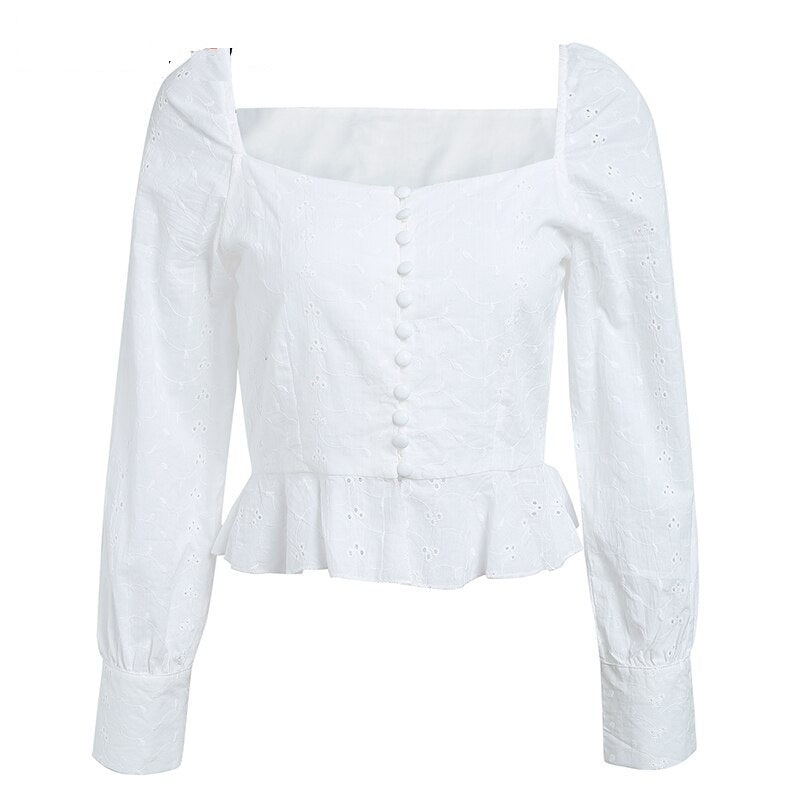 Casual Chiffon Square Neck Ruffles Puff Sleeve Blouse Mssza