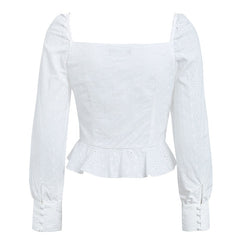 Casual Chiffon Square Neck Ruffles Puff Sleeve Blouse Mssza