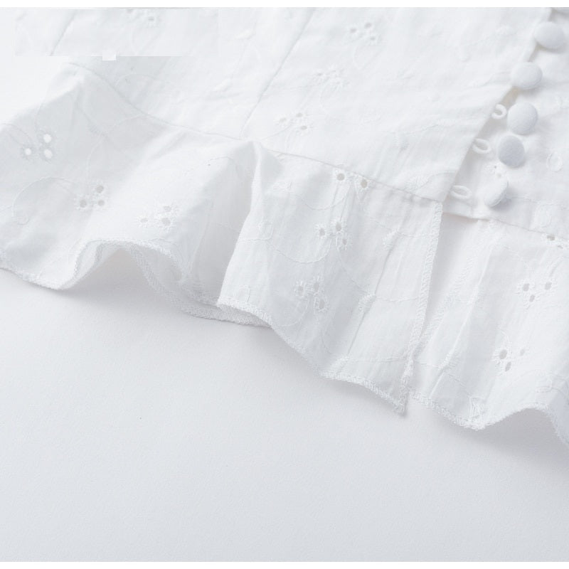 Casual Chiffon Square Neck Ruffles Puff Sleeve Blouse Mssza