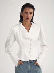 Casual Classic Ruffle Long Sleeve Non Stretch Shirts Mssza