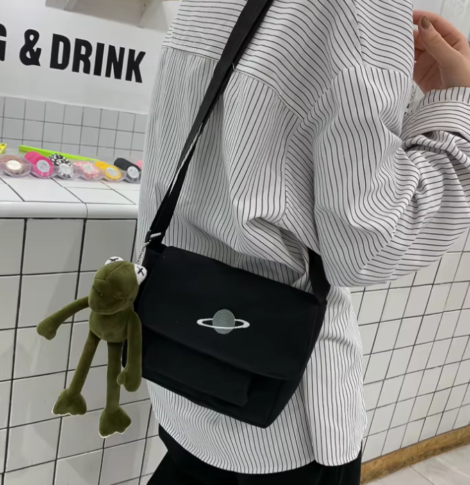 Casual Collage Student Messenger Small Bag Canvas Shoulder Crossbody Bag Mssza