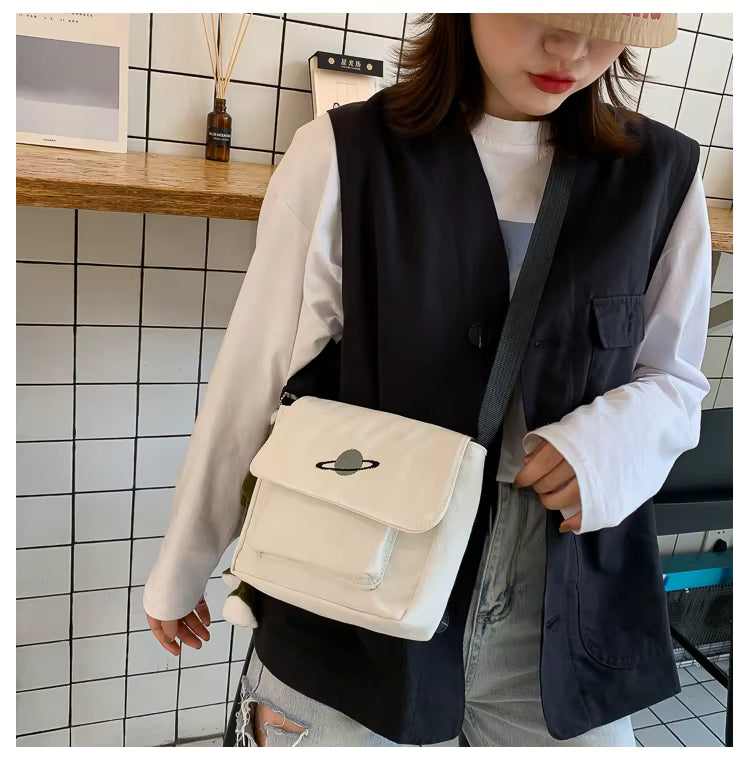 Casual Collage Student Messenger Small Bag Canvas Shoulder Crossbody Bag Mssza