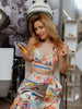 Casual Colorful Printed Patchwork Quilted Suspenders Bikini High Waist Skirt Mssza