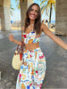 Casual Colorful Printed Patchwork Quilted Suspenders Bikini High Waist Skirt Mssza