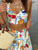 Casual Colorful Printed Patchwork Quilted Suspenders Bikini High Waist Skirt Mssza