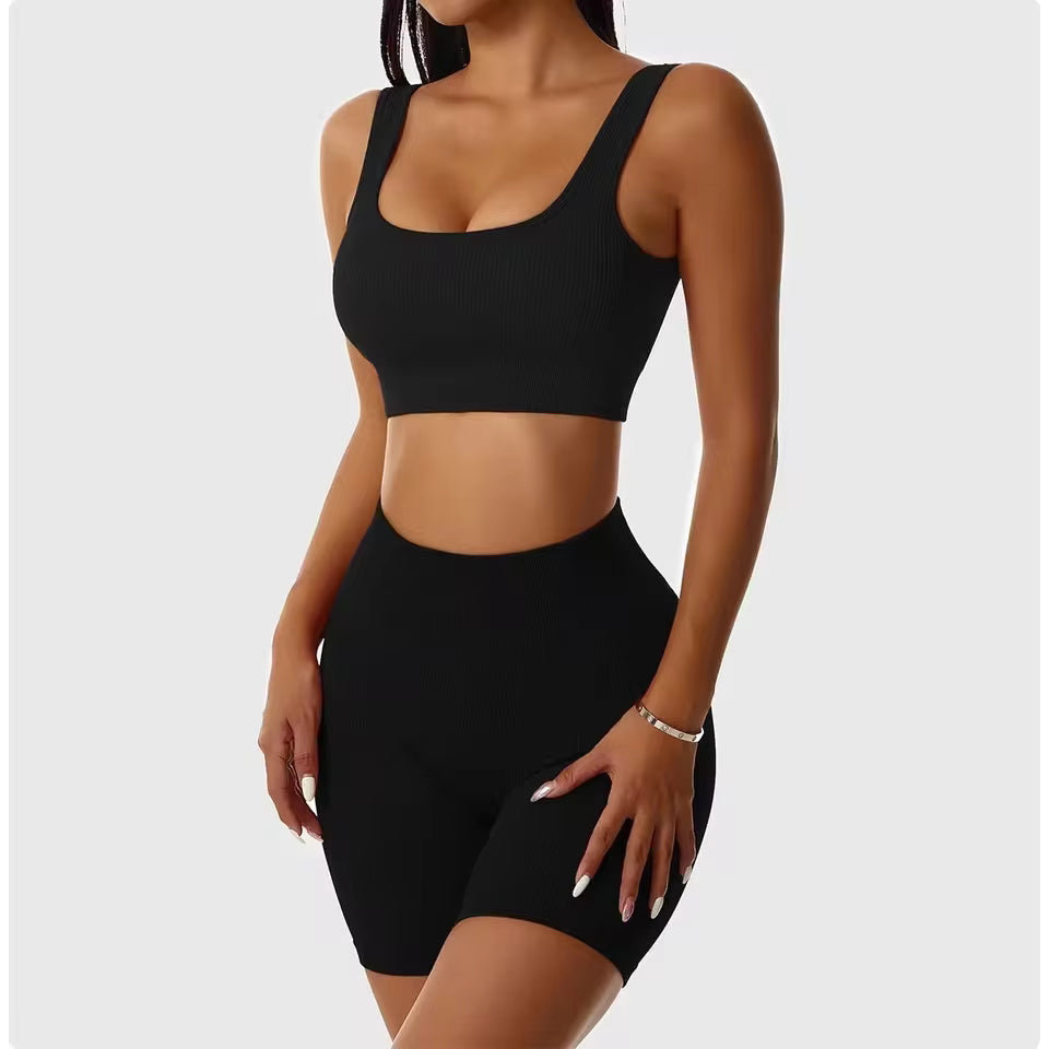 Comfort Elastic Crop Top Bra And Shorts Yoga Sport Set Mssza
