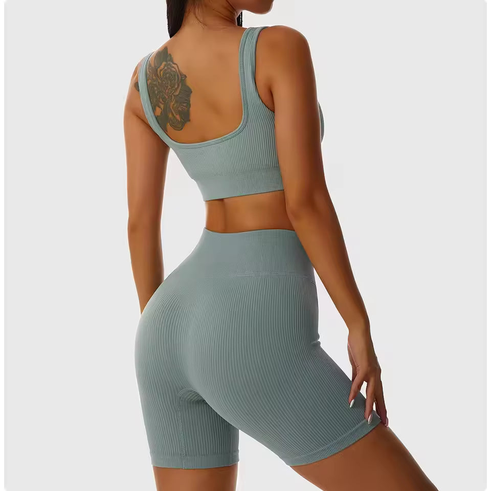 Comfort Elastic Crop Top Bra And Shorts Yoga Sport Set Mssza