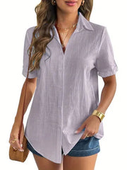 Casual Comfortable Cotton Linen Breathable Solid Color Button Down V-neck Shirt Mssza