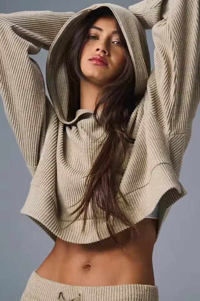 Casual Comfortable Short Waist Hooded Sweatshirt And Pant Two-piece Set Mssza