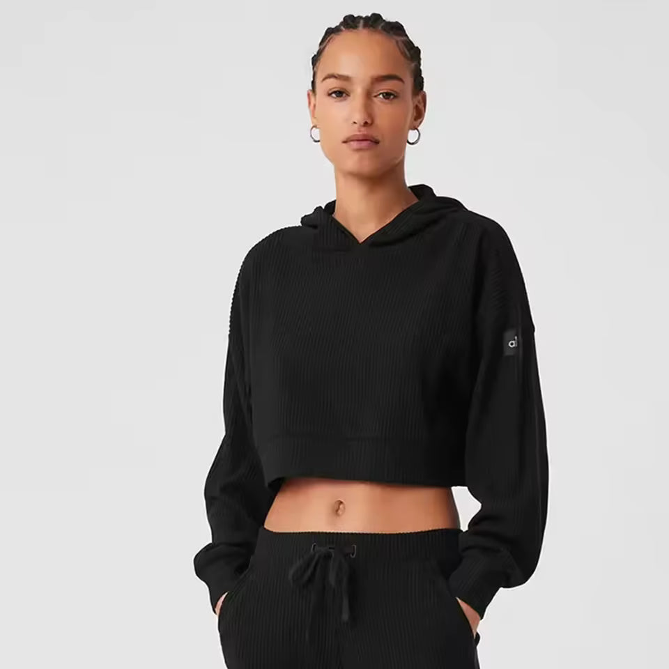 Casual Comfortable Short Waist Hooded Sweatshirt And Pant Two-piece Set Mssza