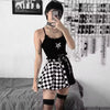 Casual Contrast Plaid Stitching High Waist Gothic Skirt Mssza