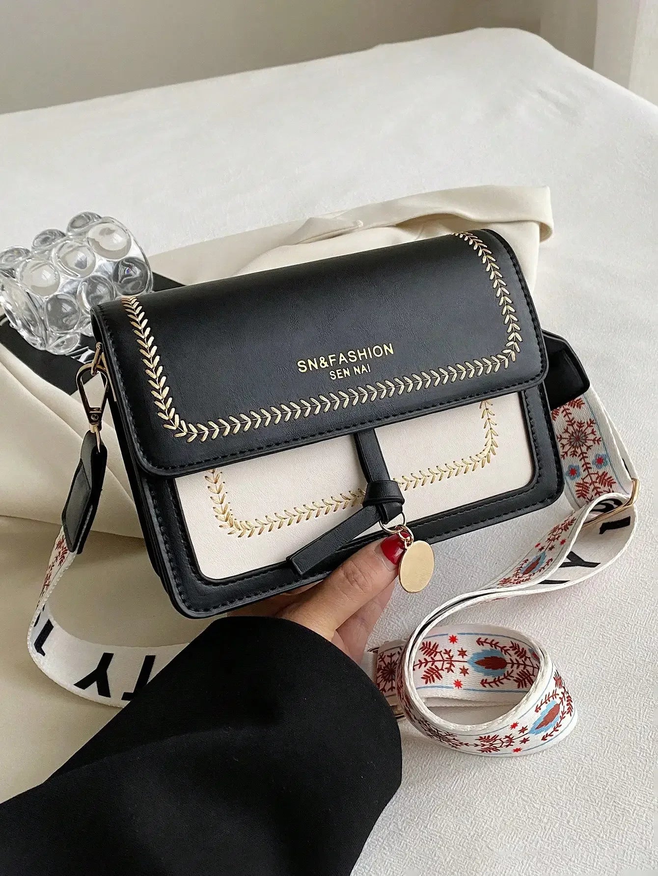 Casual Contrasting Color Small Square With Wide Shoulder Strap Versatile Crossbody Bag Mssza