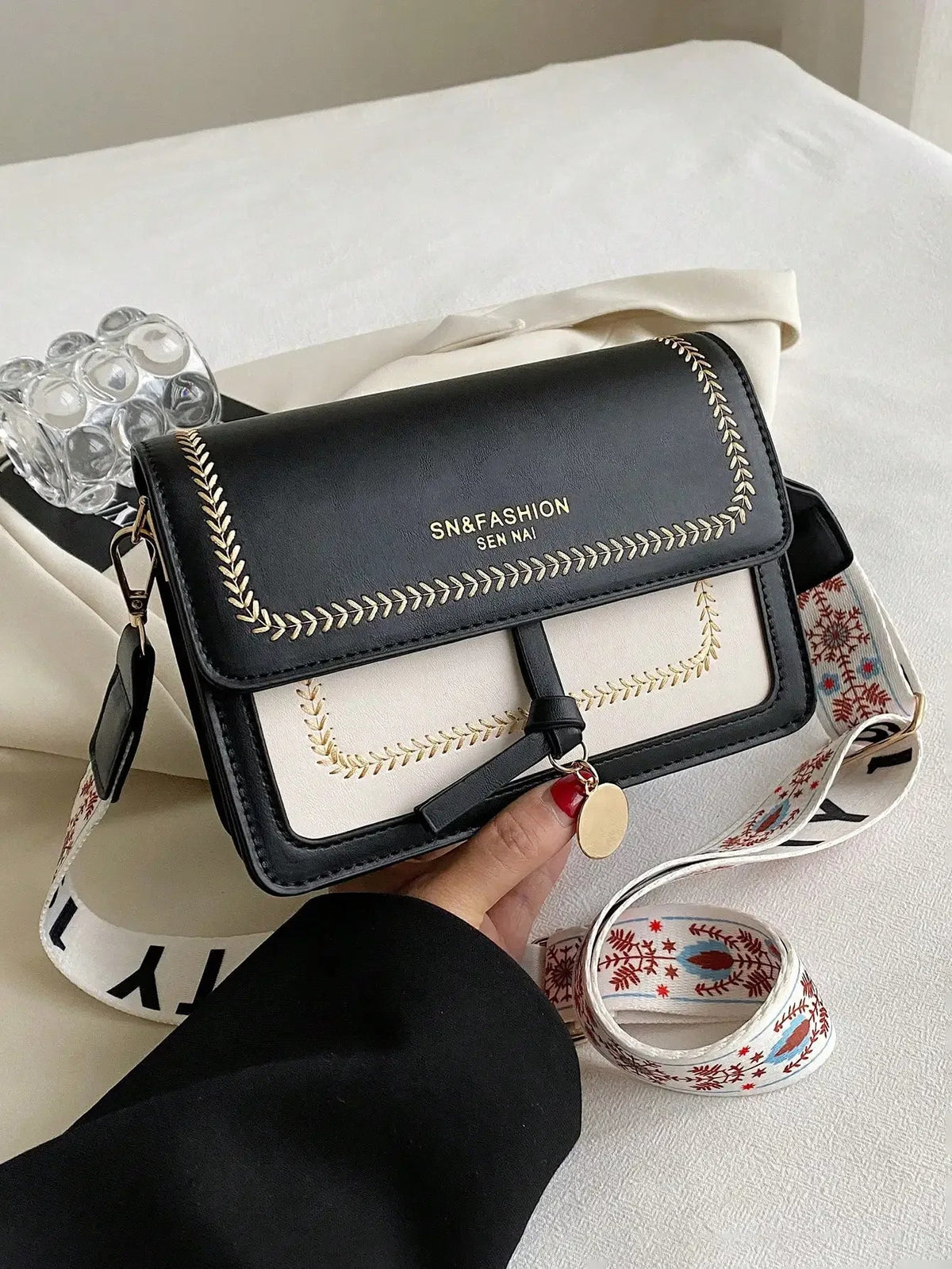 Casual Contrasting Color Small Square With Wide Shoulder Strap Versatile Crossbody Bag Mssza