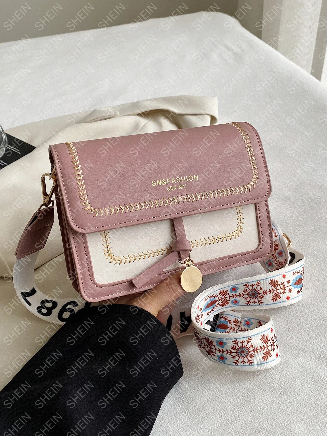 Casual Contrasting Color Small Square With Wide Shoulder Strap Versatile Crossbody Bag Mssza
