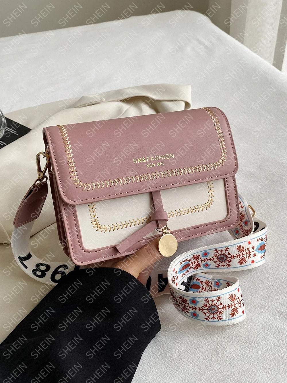Casual Contrasting Color Small Square With Wide Shoulder Strap Versatile Crossbody Bag Mssza