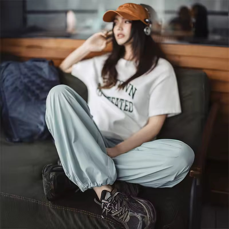 Casual Cool-Touch Parachute Lightweight Elastic Waist Joggers Pants Street Cargo Loose Fit Trousers Mssza