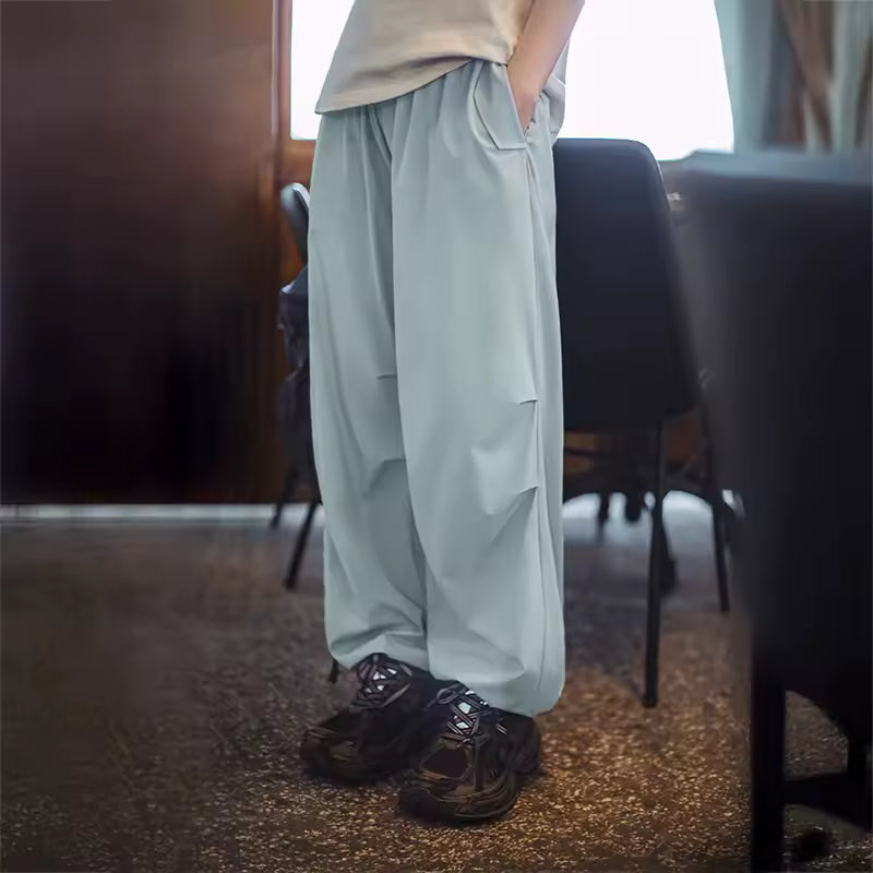 Casual Cool-Touch Parachute Lightweight Elastic Waist Joggers Pants Street Cargo Loose Fit Trousers Mssza