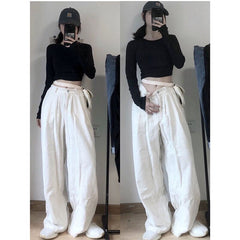 Casual Corduroy High Waist Loose Straight Wide  Leg Pants Mssza