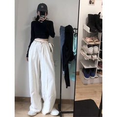 Casual Corduroy High Waist Loose Straight Wide  Leg Pants Mssza