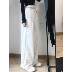 Casual Corduroy High Waist Loose Straight Wide  Leg Pants Mssza
