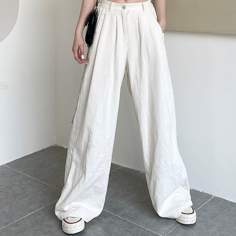 Casual Corduroy High Waist Loose Straight Wide  Leg Pants Mssza