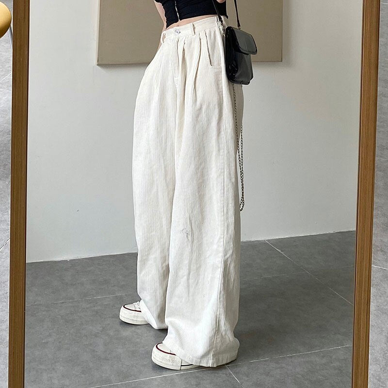 Casual Corduroy High Waist Loose Straight Wide  Leg Pants Mssza