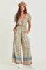 Casual Cotton Deep V-Neck Ankle-length Wide Legs Pants Long Jumpsuit Mssza