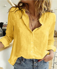 Casual Single Breasted Cotton Linen Solid Button Lapel Collar Loose Shirts Mssza