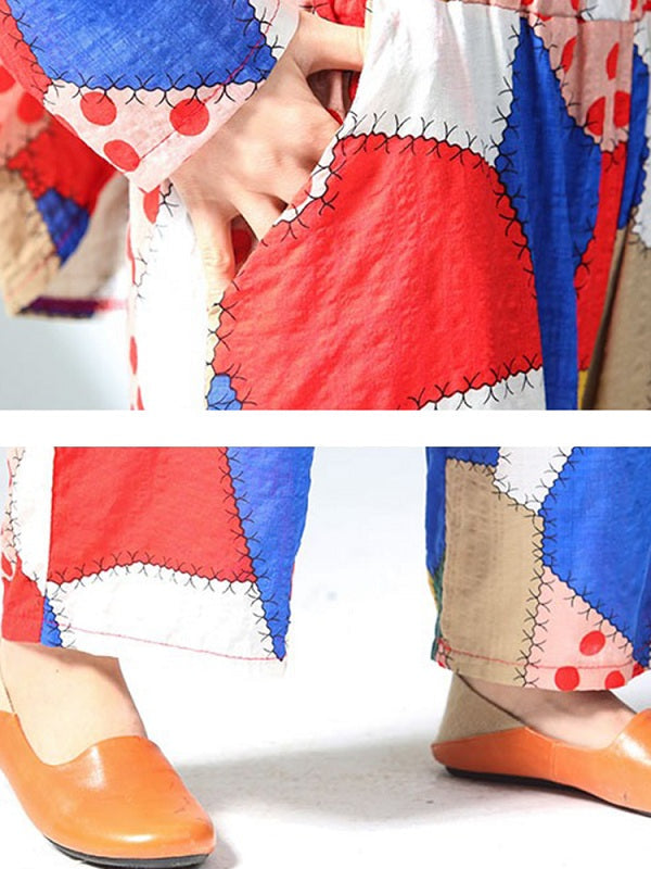 Casual Cotton Linen Floral Print Two Pieces Suits Mssza
